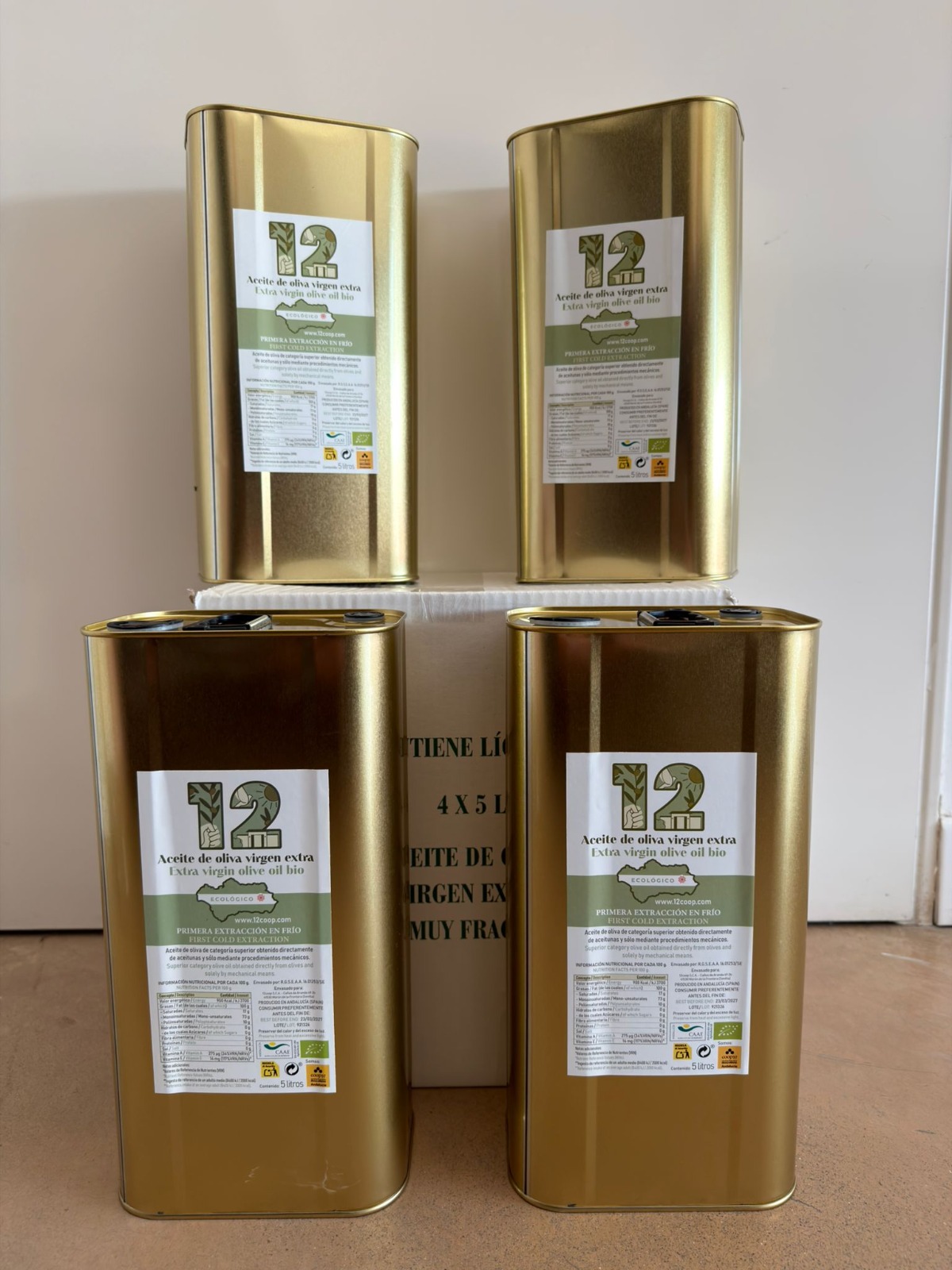Caja de 4 latas de aceite de oliva virgen extra ECOLÓGICO / BIO (Portes aparte)
